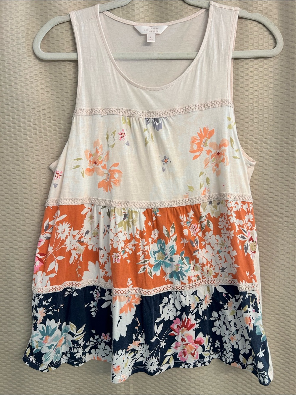 LC Lauren Conrad L Floral Boho Chic Farmhouse Cottagecore Tank Top Multi Color